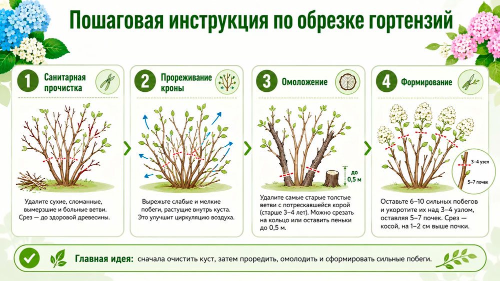 Обрезка гортензии метельчатой: схема для начинающих